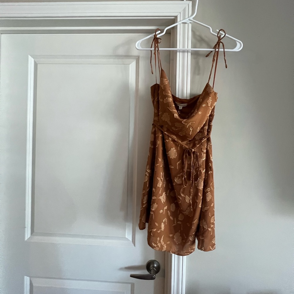 Camel Textured Woven Mini Dress